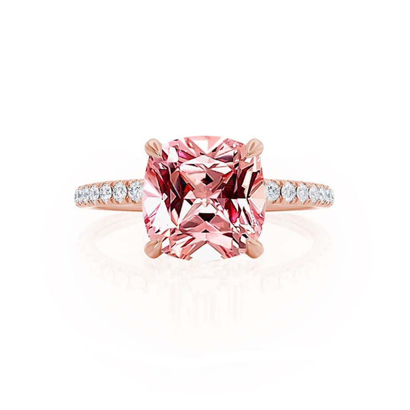 LIVELY - Chatham® Cushion Champagne Sapphire 18k Rose Gold Petite Hidden Halo Pavé Shoulder Set Ring