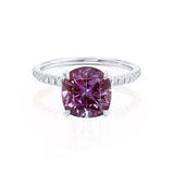 LIVELY - Chatham® Cushion Alexandrite 18k White Gold Petite Hidden Halo Pavé Shoulder Set Ring