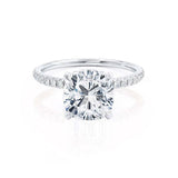 LIVELY - Cushion Natural Diamond Platinum Petite Hidden Halo Pavé Shoulder Set Engagement Ring Lily Arkwright