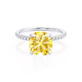 LIVELY - Chatham® Cushion Yellow Sapphire 18k White Gold Petite Hidden Halo Pavé Shoulder Set Ring