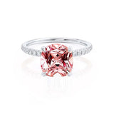LIVELY - Chatham® Cushion Champagne Sapphire 950 Platinum Petite Hidden Halo Pavé Shoulder Set Ring