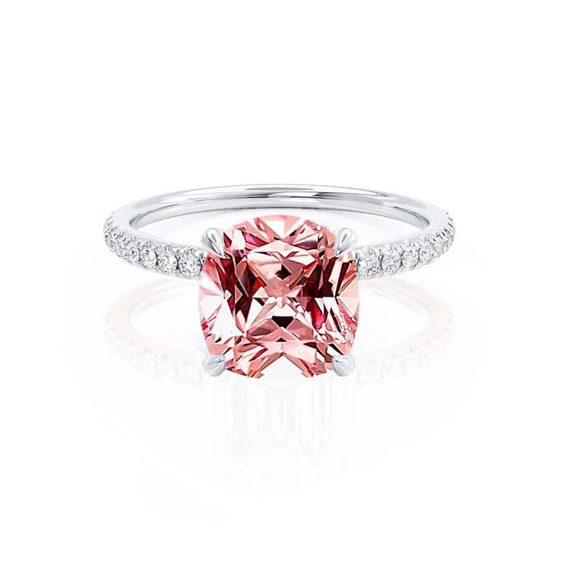 LIVELY - Chatham® Cushion Champagne Sapphire 950 Platinum Petite Hidden Halo Pavé Shoulder Set Ring