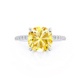LIVELY - Chatham® Cushion Yellow Sapphire 18k White Gold Petite Hidden Halo Pavé Shoulder Set Ring