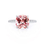 LIVELY - Chatham® Cushion Champagne Sapphire 950 Platinum Petite Hidden Halo Pavé Shoulder Set Ring