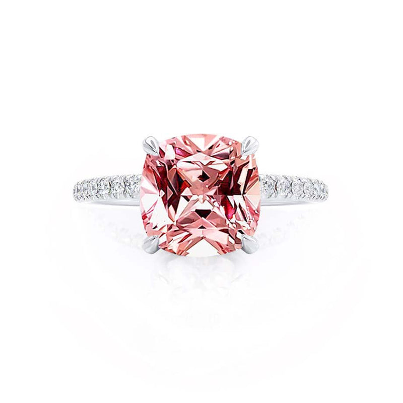 LIVELY - Chatham® Cushion Champagne Sapphire 950 Platinum Petite Hidden Halo Pavé Shoulder Set Ring