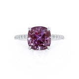 LIVELY - Chatham® Cushion Alexandrite 950 Platinum Petite Hidden Halo Pavé Shoulder Set Ring