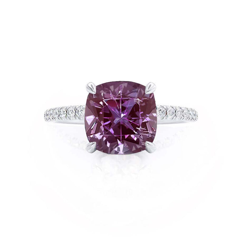 LIVELY - Chatham® Cushion Alexandrite 950 Platinum Petite Hidden Halo Pavé Shoulder Set Ring