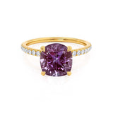 LIVELY - Chatham® Cushion Alexandrite 18k Yellow Gold Petite Hidden Halo Pavé Shoulder Set Ring