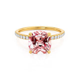 LIVELY - Chatham® Cushion Champagne Sapphire 18k Yellow Gold Petite Hidden Halo Pavé Shoulder Set Ring
