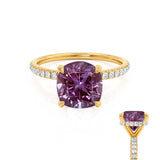 LIVELY - Chatham® Cushion Alexandrite 18k Yellow Gold Petite Hidden Halo Pavé Shoulder Set Ring