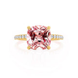 LIVELY - Chatham® Cushion Champagne Sapphire 18k Yellow Gold Petite Hidden Halo Pavé Shoulder Set Ring