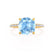 LIVELY - Cushion Aqua Spinel 18k Yellow Gold Petite Hidden Halo Pavé Shoulder Set Ring