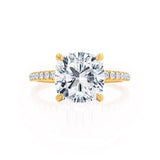 LIVELY - Cushion Natural Diamond 18k Yellow Gold Petite Hidden Halo Pavé Shoulder Set Engagement Ring Lily Arkwright