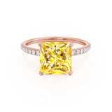 LIVELY - Chatham® Princess Yellow Sapphire 18k Rose Gold Petite Hidden Halo Pavé Shoulder Set Ring