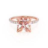 LIVELY - Chatham® Princess Champagne Sapphire 18k Rose Gold Petite Hidden Halo Pavé Shoulder Set Ring