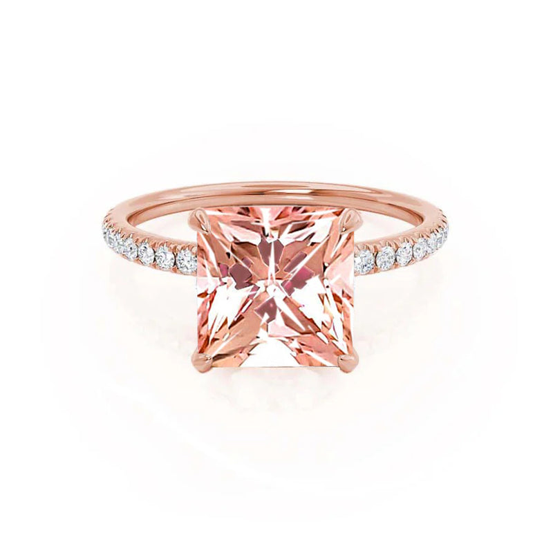 LIVELY - Chatham® Princess Champagne Sapphire 18k Rose Gold Petite Hidden Halo Pavé Shoulder Set Ring