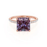 LIVELY - Chatham® Princess Alexandrite 18k Rose Gold Petite Hidden Halo Pavé Shoulder Set Ring