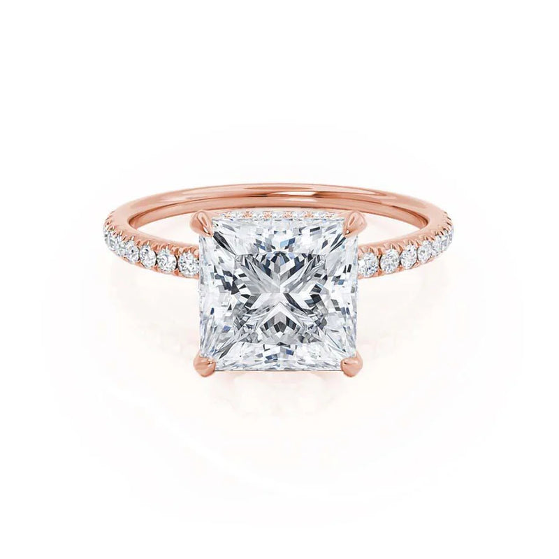 LIVELY - Princess Lab Diamond 18k Rose Gold Petite Hidden Halo