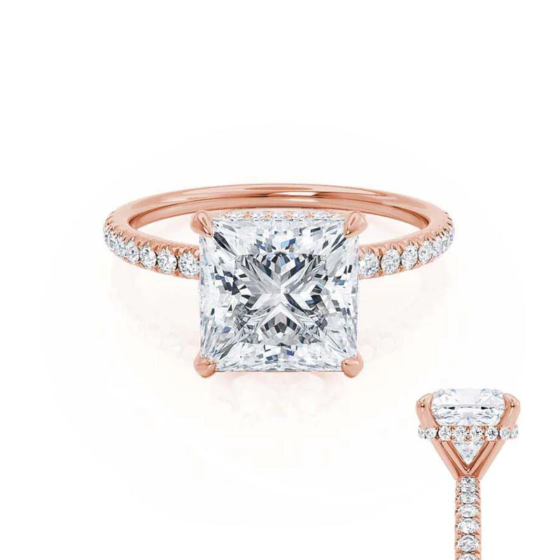 LIVELY - Princess Lab Diamond 18k Rose Gold Petite Hidden Halo