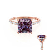 LIVELY - Chatham® Princess Alexandrite 18k Rose Gold Petite Hidden Halo Pavé Shoulder Set Ring