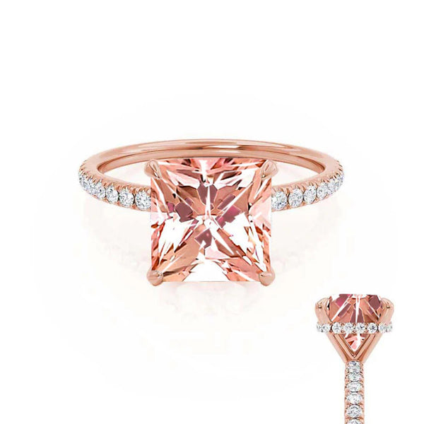 LIVELY - Chatham® Princess Champagne Sapphire 18k Rose Gold Petite Hidden Halo Pavé Shoulder Set Ring