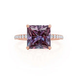 LIVELY - Chatham® Princess Alexandrite 18k Rose Gold Petite Hidden Halo Pavé Shoulder Set Ring