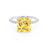 LIVELY - Chatham® Princess Yellow Sapphire 950 Platinum Petite Hidden Halo Pavé Shoulder Set Ring