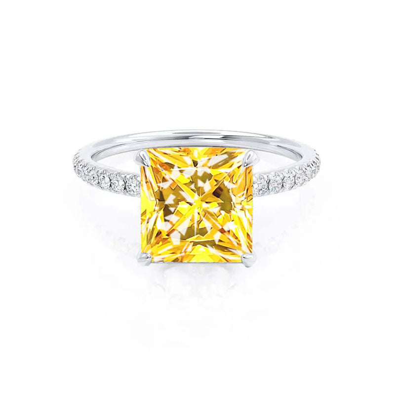 LIVELY - Chatham® Princess Yellow Sapphire 950 Platinum Petite Hidden Halo Pavé Shoulder Set Ring