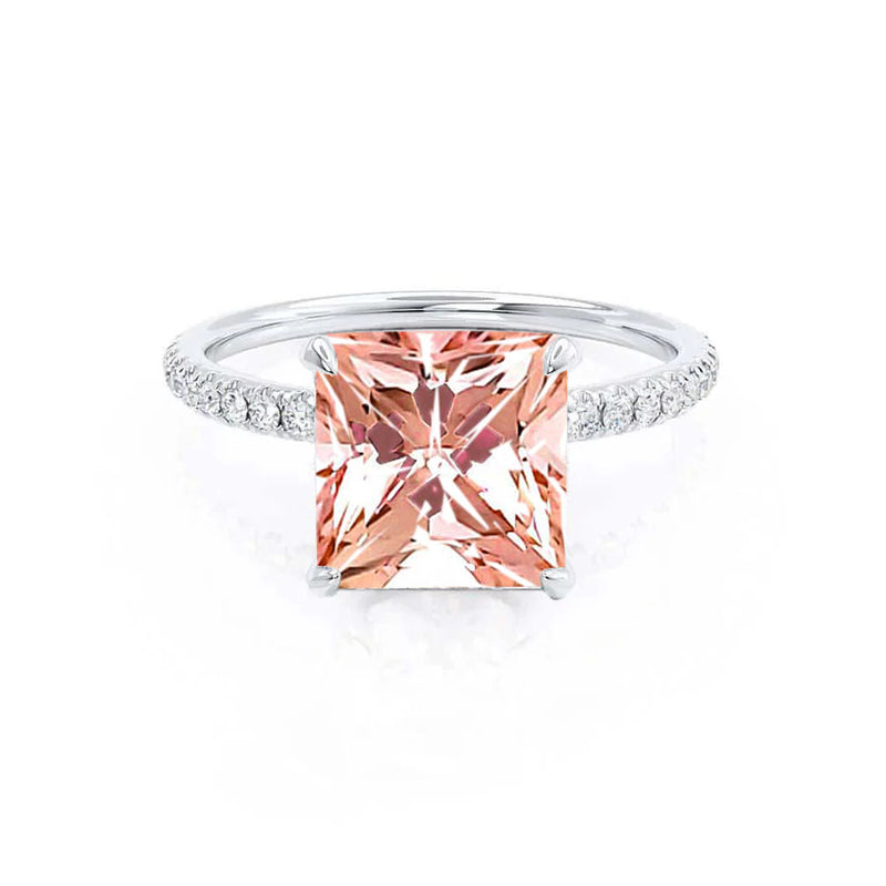 LIVELY - Chatham® Princess Champagne Sapphire 950 Platinum Petite Hidden Halo Pavé Shoulder Set Ring