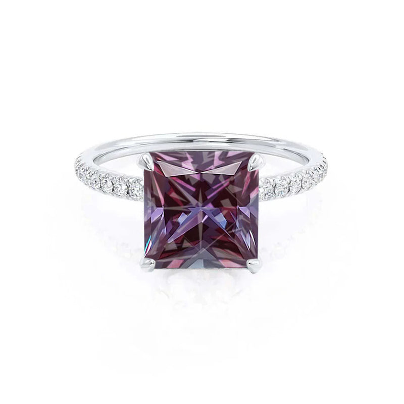 LIVELY - Chatham® Princess Alexandrite 950 Platinum Petite Hidden Halo Pavé Shoulder Set Ring