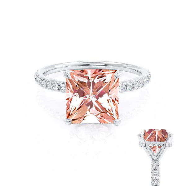 LIVELY - Chatham® Princess Champagne Sapphire 950 Platinum Petite Hidden Halo Pavé Shoulder Set Ring