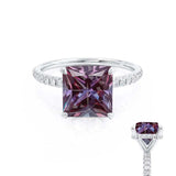 LIVELY - Chatham® Princess Alexandrite 950 Platinum Petite Hidden Halo Pavé Shoulder Set Ring