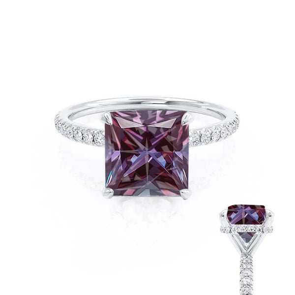 LIVELY - Chatham® Princess Alexandrite 950 Platinum Petite Hidden Halo Pavé Shoulder Set Ring