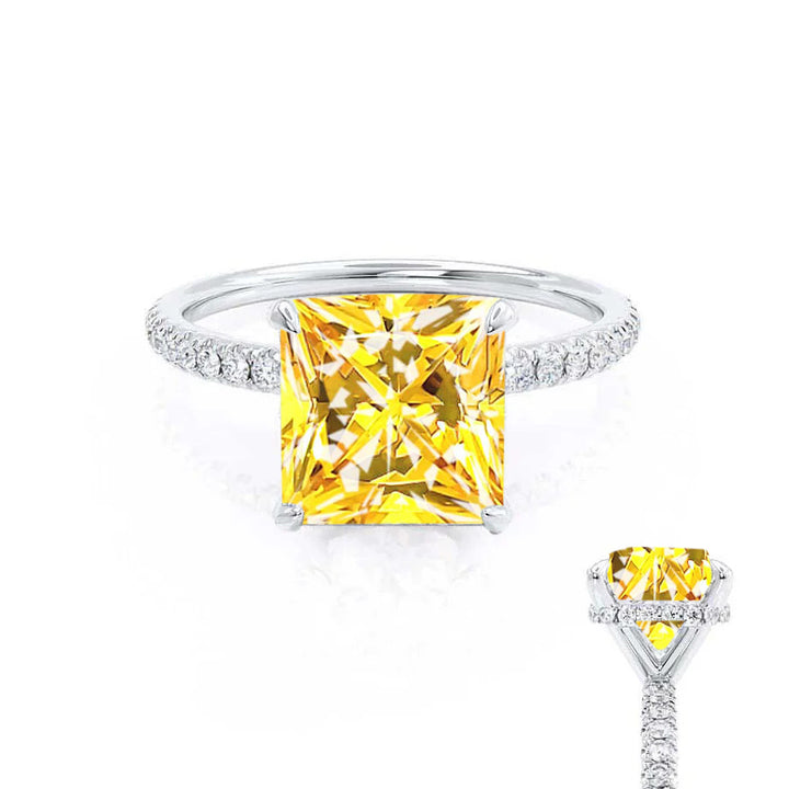 LIVELY - Princess Yellow Sapphire 950 Platinum Petite Hidden Halo Pavé Shoulder Set Ring