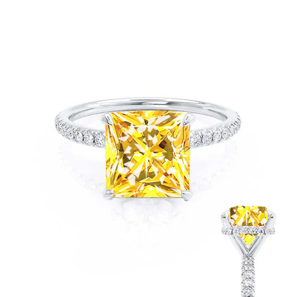 LIVELY - Chatham® Princess Yellow Sapphire 950 Platinum Petite Hidden Halo Pavé Shoulder Set Ring