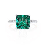 LIVELY - Chatham® Princess Emerald 950 Platinum Petite Hidden Halo Pavé Shoulder Set Ring