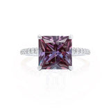 LIVELY - Chatham® Princess Alexandrite 950 Platinum Petite Hidden Halo Pavé Shoulder Set Ring