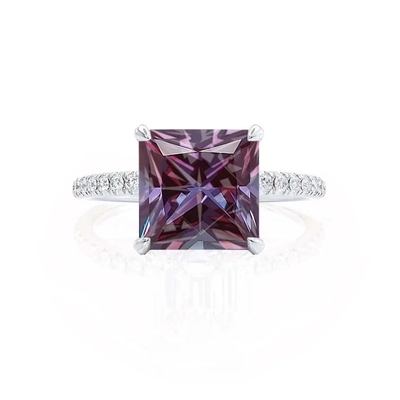 LIVELY - Chatham® Princess Alexandrite 950 Platinum Petite Hidden Halo Pavé Shoulder Set Ring