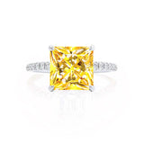 LIVELY - Chatham® Princess Yellow Sapphire 950 Platinum Petite Hidden Halo Pavé Shoulder Set Ring