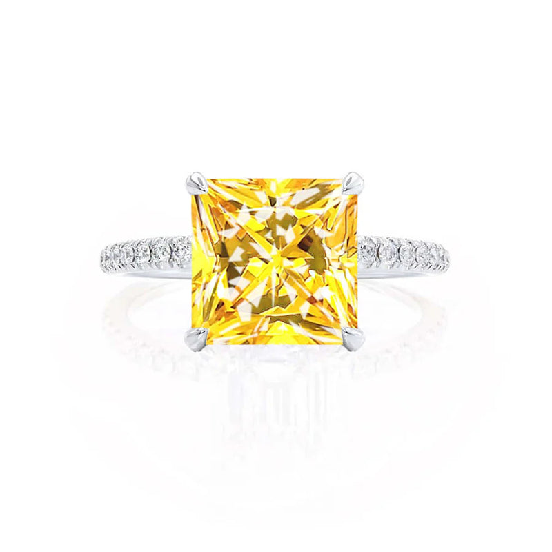 LIVELY - Chatham® Princess Yellow Sapphire 950 Platinum Petite Hidden Halo Pavé Shoulder Set Ring