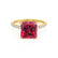 LIVELY - Princess Ruby 18k Yellow Gold Petite Hidden Halo Pavé Shoulder Set Ring