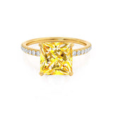 LIVELY - Chatham® Princess Yellow Sapphire 18k Yellow Gold Petite Hidden Halo Pavé Shoulder Set Ring