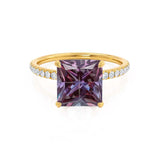 LIVELY - Chatham® Princess Alexandrite 18k Yellow Gold Petite Hidden Halo Pavé Shoulder Set Ring
