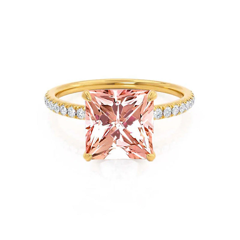 LIVELY - Chatham® Princess Champagne Sapphire 18k Yellow Gold Petite Hidden Halo Pavé Shoulder Set Ring