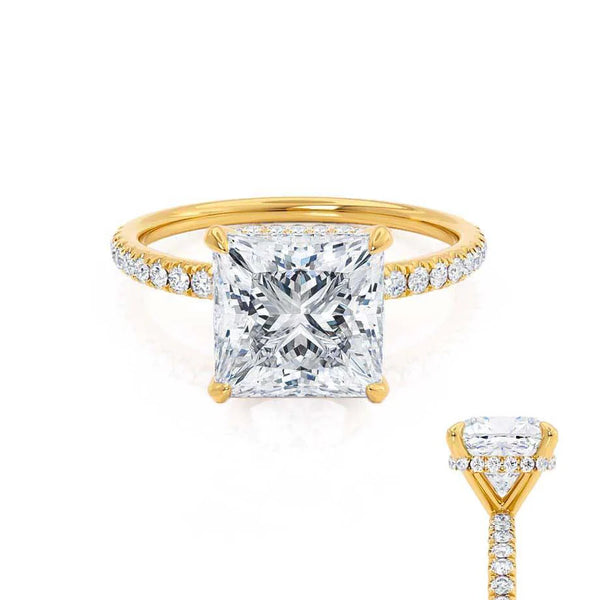 LIVELY - Princess Lab Diamond 18k Yellow Gold Petite Hidden Halo