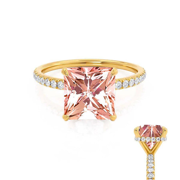 LIVELY - Chatham® Princess Champagne Sapphire 18k Yellow Gold Petite Hidden Halo Pavé Shoulder Set Ring