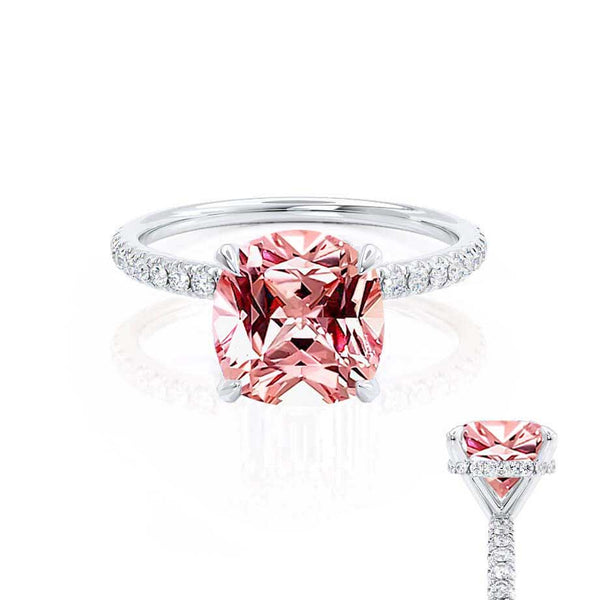 LIVELY - Chatham® Cushion Champagne Sapphire 950 Platinum Petite Hidden Halo Pavé Shoulder Set Ring