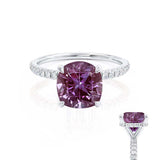 LIVELY - Chatham® Cushion Alexandrite 950 Platinum Petite Hidden Halo Pavé Shoulder Set Ring