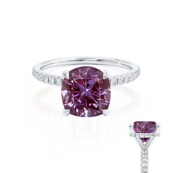 LIVELY - Chatham® Cushion Alexandrite 950 Platinum Petite Hidden Halo Pavé Shoulder Set Ring