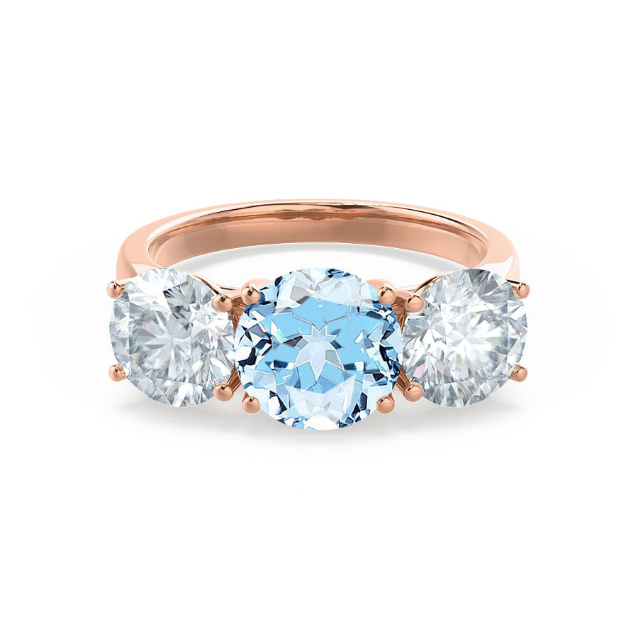 LEANORA - Round Aqua Spinel 18k Rose Gold Trilogy | Lily Arkwright